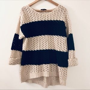 Knit sweater blue and cream stripes